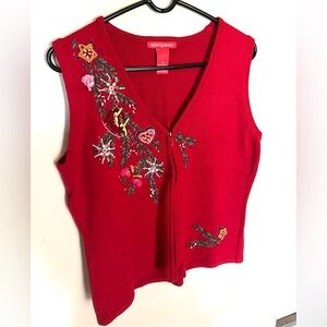 Merry & Bright Christmas Sweater Vest FLORAL M Beaded Embroidered